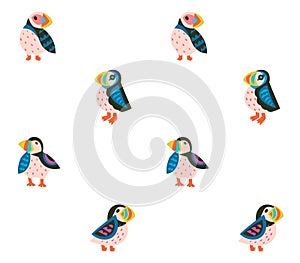 Little colourful Puffins seamless pattern