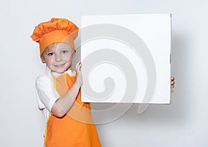 Little cook with a box for pizza