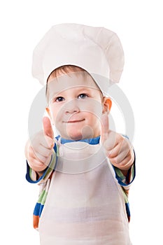 Little cook showing thumb up sign