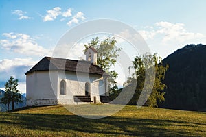 Little country church at sunset in Serfaus