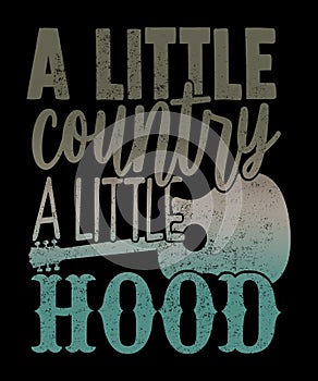 A little country a little hood with guitar graphic illustration on black background