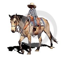 Little cowgirl on a brown horse clipart