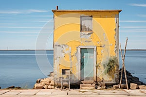 A little cozy fisherman house painted in yellow color