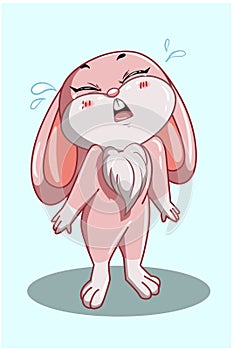 A little crying baby pink rabbit illustration