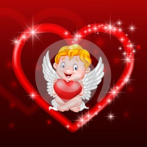 Little cupid holding heart