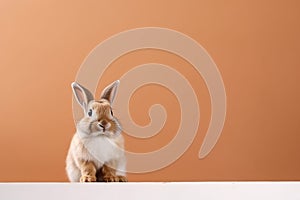 A little cute and adorable small rabbit, baby bunny photo, family pet, neutral background