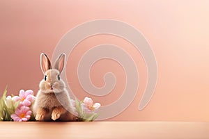 A little cute and adorable small rabbit, baby bunny photo, family pet, neutral background