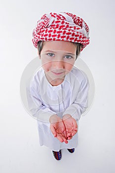 Little cute arabic boy expressing funny emotions