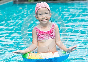 Little cute Asian girl on bikini suit