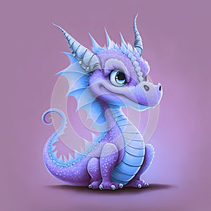 Little cute blue dragon, cartoon character.