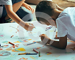 Little cute boy with company painting on birthday