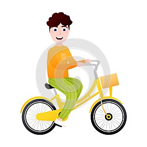 Little cute boy riding bike with smile, kids transport design, outside activity for children, healthy lifestyle