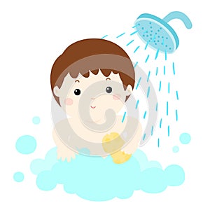 Little cute boy take a bath cartoon