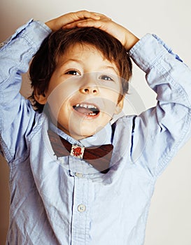 little cute boy on white background gesture tumbs up smiling clo