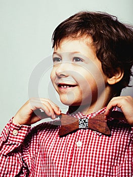 little cute boy on white background gesture tumbs up smiling clo