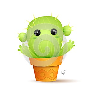 Little cute cactus in a pot wants a hug