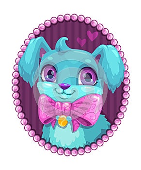 Little cute cartoon blue fluffy dog portrait.