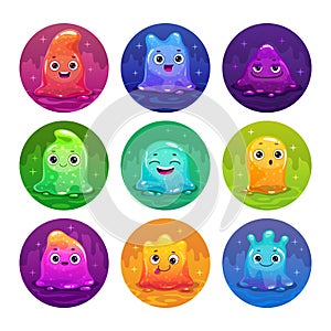 Little cute cartoon colorful slime aliens set