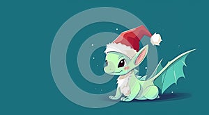 Little cute cartoon dragon with wings, horns and tail. Funny fantasy character, symbol of 2024, isolated on green background