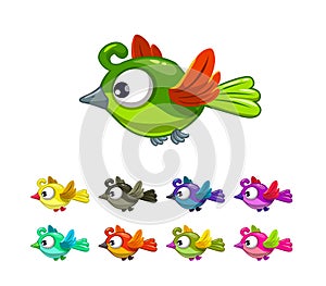 Little cute cartoon flying birds set