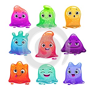 Little cute cartoon slimes, vector slime monsters