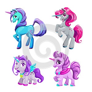 Little cute cartoon unicorn icons set. Beautiful fantasy pony. photo