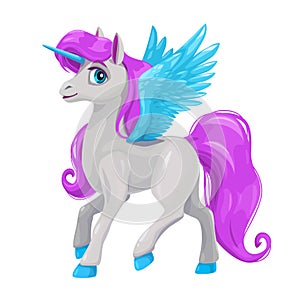 Little cute cartoon unicorn, pegasus vector icon