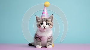 Little Cute Cat Eating Cake with a Funny and Happy Face AI Generated