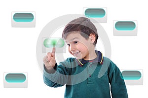 Little cute child pressing digital buttons