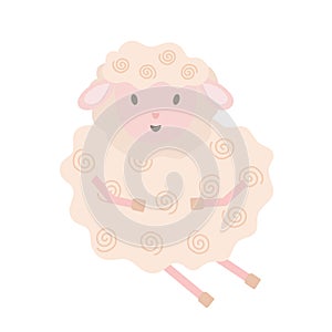 Little cute funny sheep in simple cartoon style vector illustration for children, farm pink animal