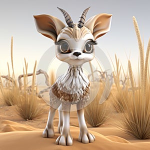 Little Cute Gazelle 3d Model With Big Ears In Fantasy Style