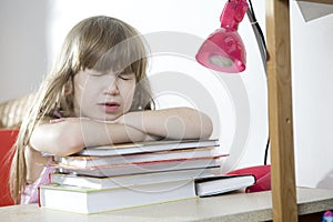 Little cute girl doing homework