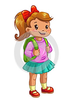 Little cute girl with knapsack.