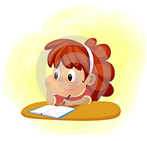 Little cute girl reading book. Education concept