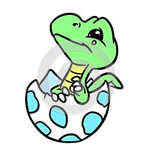 Little cute green dinosaur birthday egg character illustration cartoon