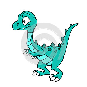 Little cute green dinosaur raptor character illustration cartoon