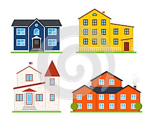 Little cute house or apartments. Family american townhouse. Neighborhood with cozy homes. Traditional Modern cottage for