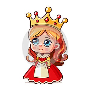 Little Cute Queen with Crown. Cartoon Style on White Background. Vector