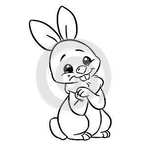 Little cute rabbit looks joy coloring page cartoon illustration