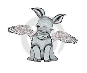 Little cute rhino angel with wings
