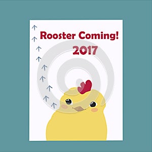 Little Cute Rooster Symbol of New Year 2017. Footprints track hen chicken