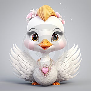 Little Cute Swan: High-quality 3d Illustration In Fantasy Style