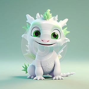 Little cute white with green dragon on a light green background. Symbol of 2024. Generative AI