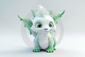 Little cute white with green dragon on a light green background. Symbol of 2024. Generative AI
