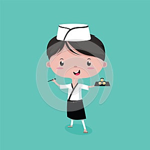 The Little Cute, Young man of sushi Chef, vector cartoon
