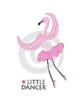 Little Dancer. Dancing ballerina flamingo. Fashion t shirt design