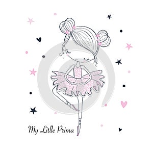 Little dancing Ballerina. Childish vector graphic doodle illustration