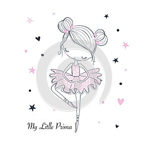 Little dancing Ballerina. Childish vector graphic doodle illustration photo