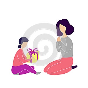 Little daughter giving gift to mother
