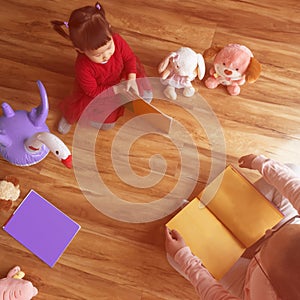 Little daughter homeschool alone with dolls